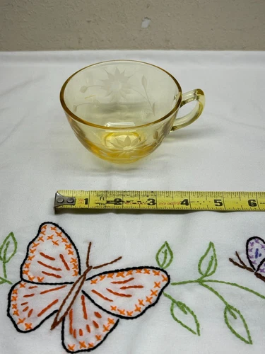 Vintage Lancaster Yellow Jubilee pattern, 3 3/4" Cup ~ hand etched ~1930's