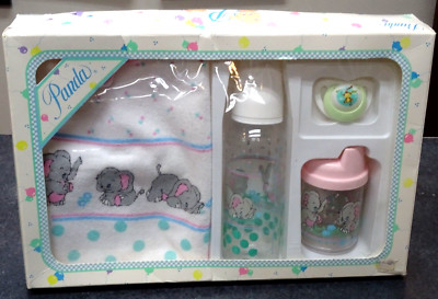 Vintage 1990s Panda Knits Luv N Care Baby Meal Time Gift Set-Unused w/Box
