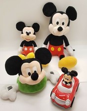 Mickey Mouse Plush Lot Of 4, 3 plush 1 toy car, push Mickey down  watch him go