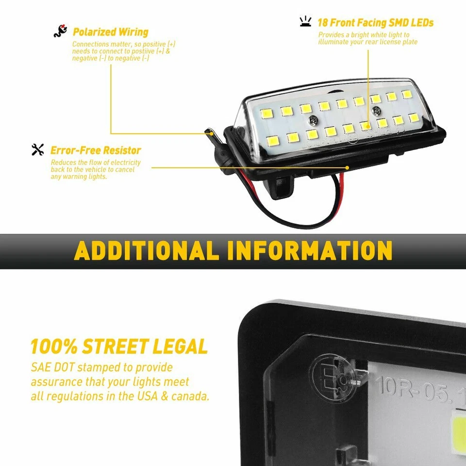 FULL LED White License Plate Light Housing SET For Nissan Altima/Sentra/Maxima - Image 3 of 4