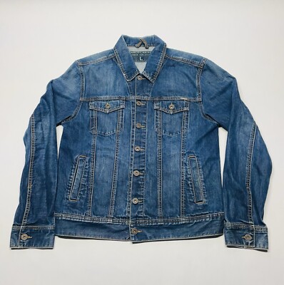 Boxy Distressed Jean Denim Trucker Jacket Size L Dark Wash Boxy Distressed Jean Denim Trucker Jacket Size L Dark Wash