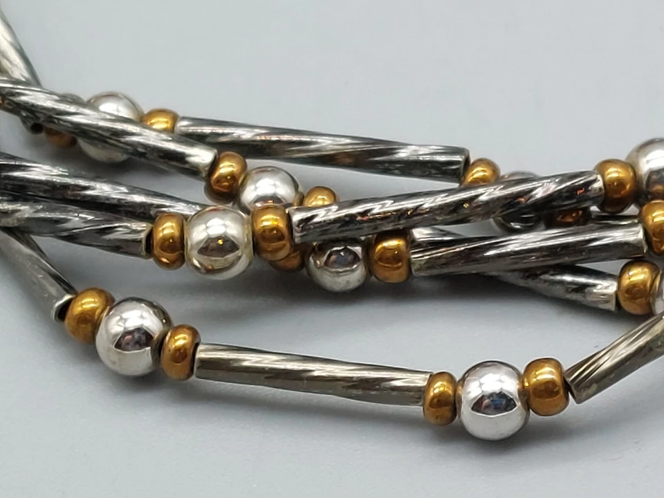 Brazalete Napier 5 Hilos Firmado Tonos Plata y Oro Barras y Espaciadores de Bolas 7" Foto 3 de 4