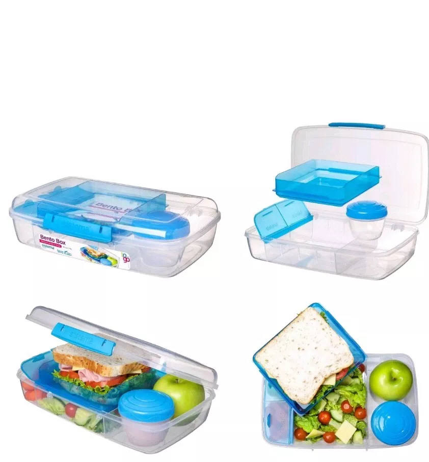 Sistema To Go Triple Split Lunch Box with Yoghurt Pot, 2L BLUE