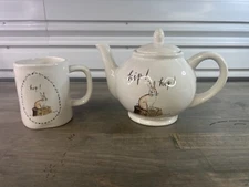 Rae Dunn Artisan Collection Hip! Hop! Easter Teapot with Matching Mug
