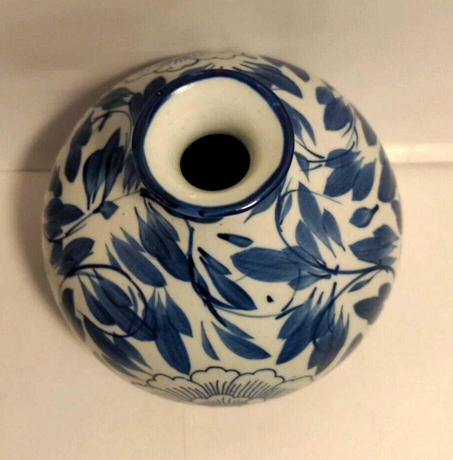 Jarrón floral vintage de cerámica Gumps, azul y blanco, excelente estado - 5,5" Foto 3 de 4