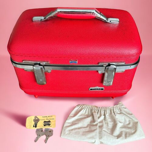 Boîte à bagages vintage American Tourister Tiara rouge coque rigide maquillage train avec clés - Photo 1 sur 18