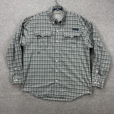 Columbia PFG Shirt Mens Large Green Gray Plaid Super Bahama Fishing Omni Shade