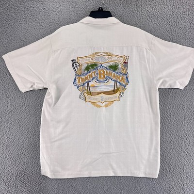 Tommy Bahama Shirt Mens M Button Embroidered Camp Hawaiian Without Reservation
