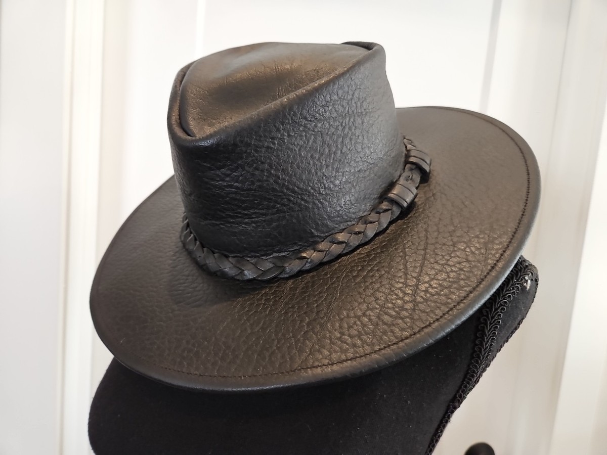 NWT Minnetonka Genuine American Buffalo Hat Black Leather Cowboy