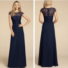 NEW HAYLEY PAIGE OCCASIONS Lace Bodice Chiffon Evening GOWN SIZE 22W INDIGO