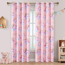 Pink Curtains for Girls Bedroom Decor 2 Panels Set 84 Inches Long Rainbow Kid...