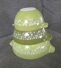 Set 3 Vintage Pyrex Glass Green Crazy Daisy Cinderella Mixing Nesting Bowls
