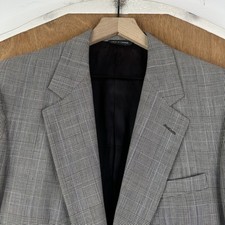 VTG Aquascutum Blazer Mens 40R Gray Prince of Wales 2 Button Wool Canvas Jacket