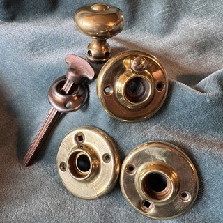 Vintage Mid Century Bronze Door Knob Spindle & Face Plates etc Polished