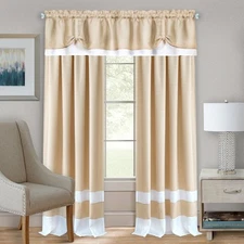 Cream/White Modern Two-Tone Window Curtains Panel Tiers Kitchen or Home