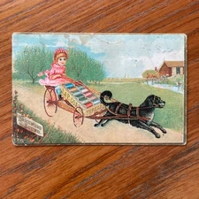 c1890 Victorian Trade Card J & P Coats Six Spool Cord, Dog Pulled Wagon