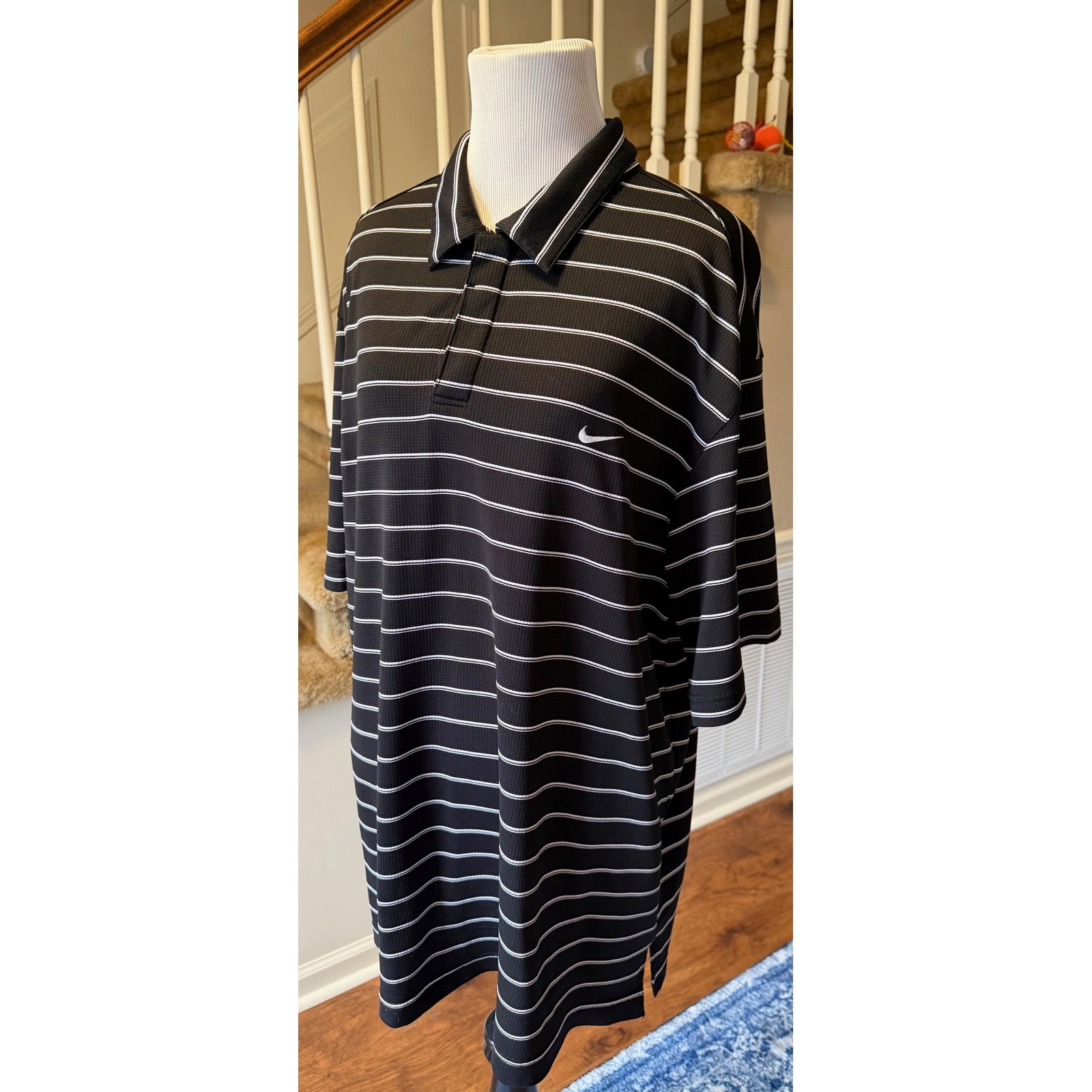 Nike Performance Mens Golf Polo Shirt Black White Stripe Extra Large XL Dri-FIT thumbnail 4