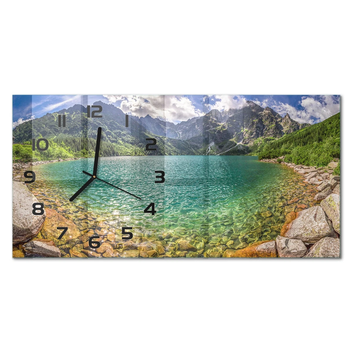Reloj de Pared Rectangular Vidrio Templado Premium Lago en las Montañas 60x30 cm
