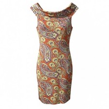 Lauren by Ralph Lauren Shift Dress Size Medium Foldover Boat Neck Paisley Knit