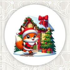Christmas Fox with House Stickers Round Matte Labels Seals
