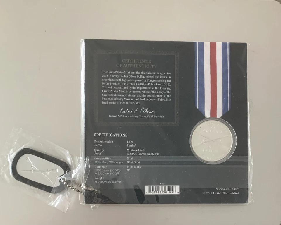 2012-W Infantry Soldier Proof Silver Dollar Defenders Of Freedom Set w/ Dog Tag - Image 2 of 2