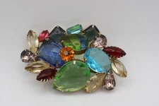 Vtg Large Juliana Open Back Multicolor Rhinestone Brooch Pin 2 1/2" Long