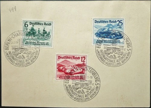 GERMANY 1939 BERLIN-CHARLOTTENBURG AUTOMOBILE EXPO FDC POST CARD W/ FULL SET