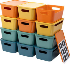 12 Pack 4.5L Storage Bins with Lids, Plastic Storage Baskets for Home Classroom