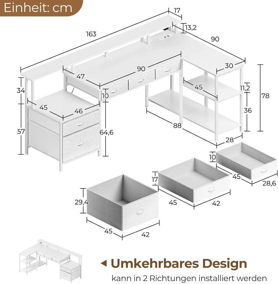 Rolanstar Schreibtisch L Form mit Schubladen, reversibler Gaming Tisch mit - Bild 2 von 4
