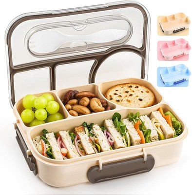 Bento Box Adult, Lunch Box, 4-Compartment Lunch Containers, Drop-Proof ( Khaki )