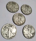 Lot Of Five (5) Walking Liberty Half Dollar US Coins  Circulated 90% Silver
