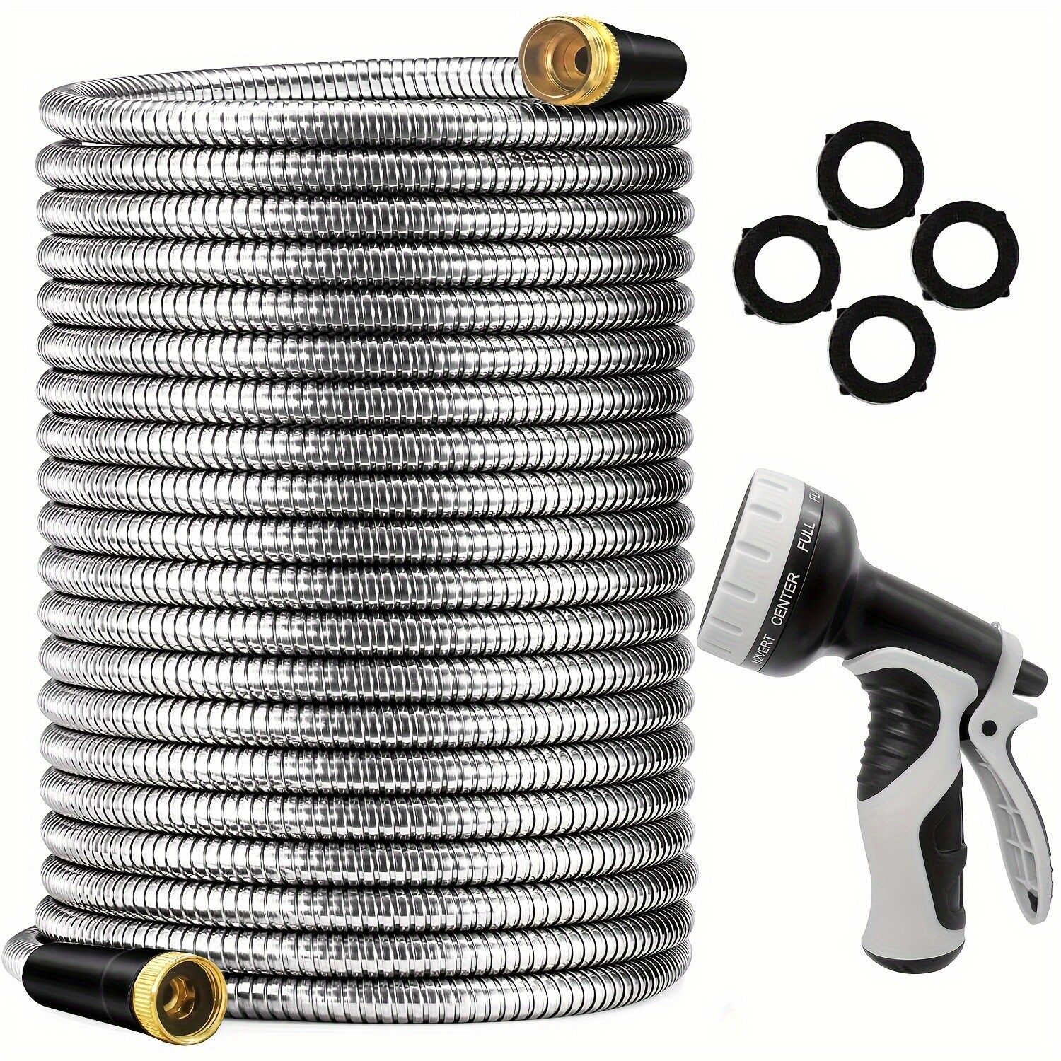 Stainless Stainless Steel Garden Hose Nozzle Flexible 100ft 304  Metal