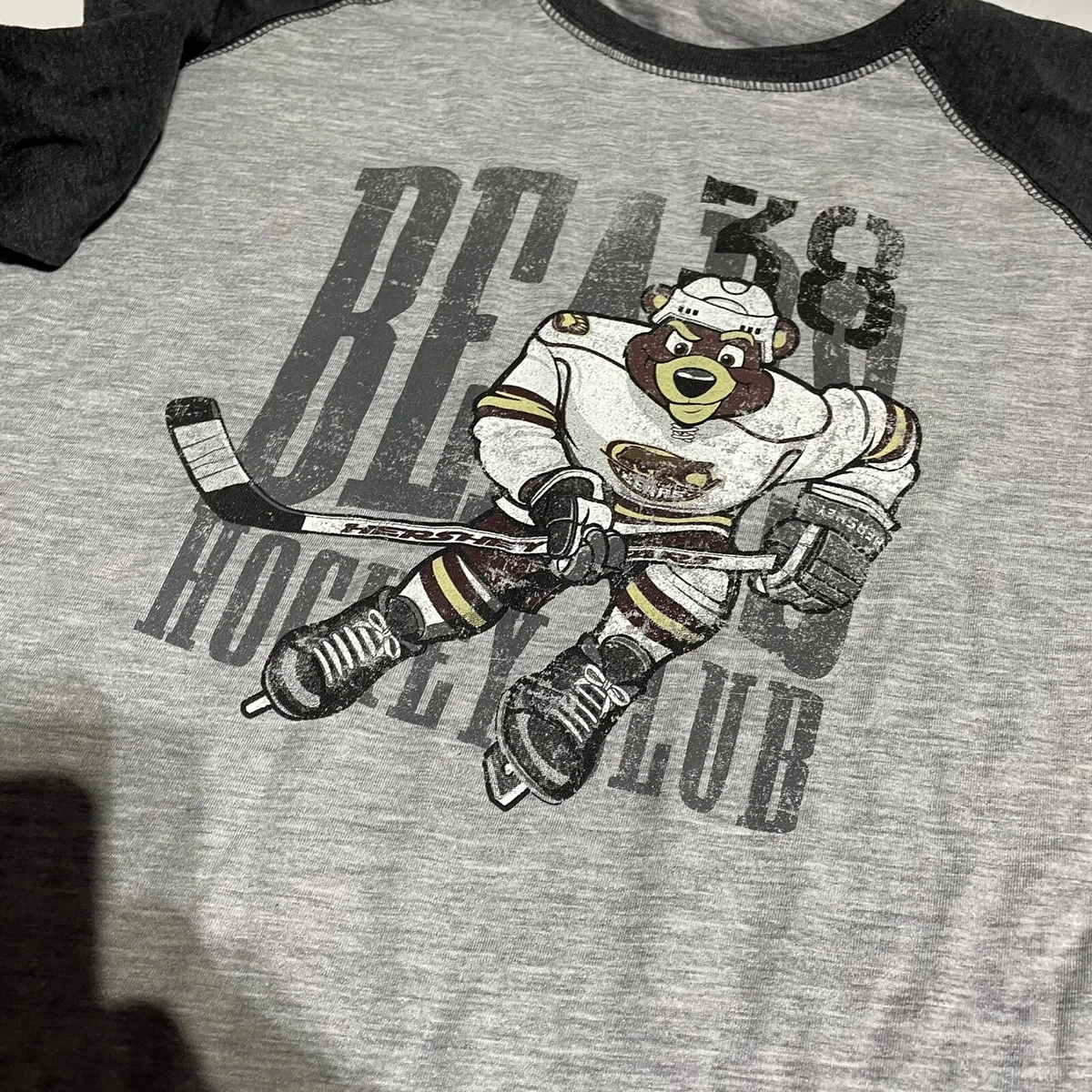 Hersey Bears Hockey T Shirt Vintage Hockey Tee Grey Youth Size L 3 4 Sleeve