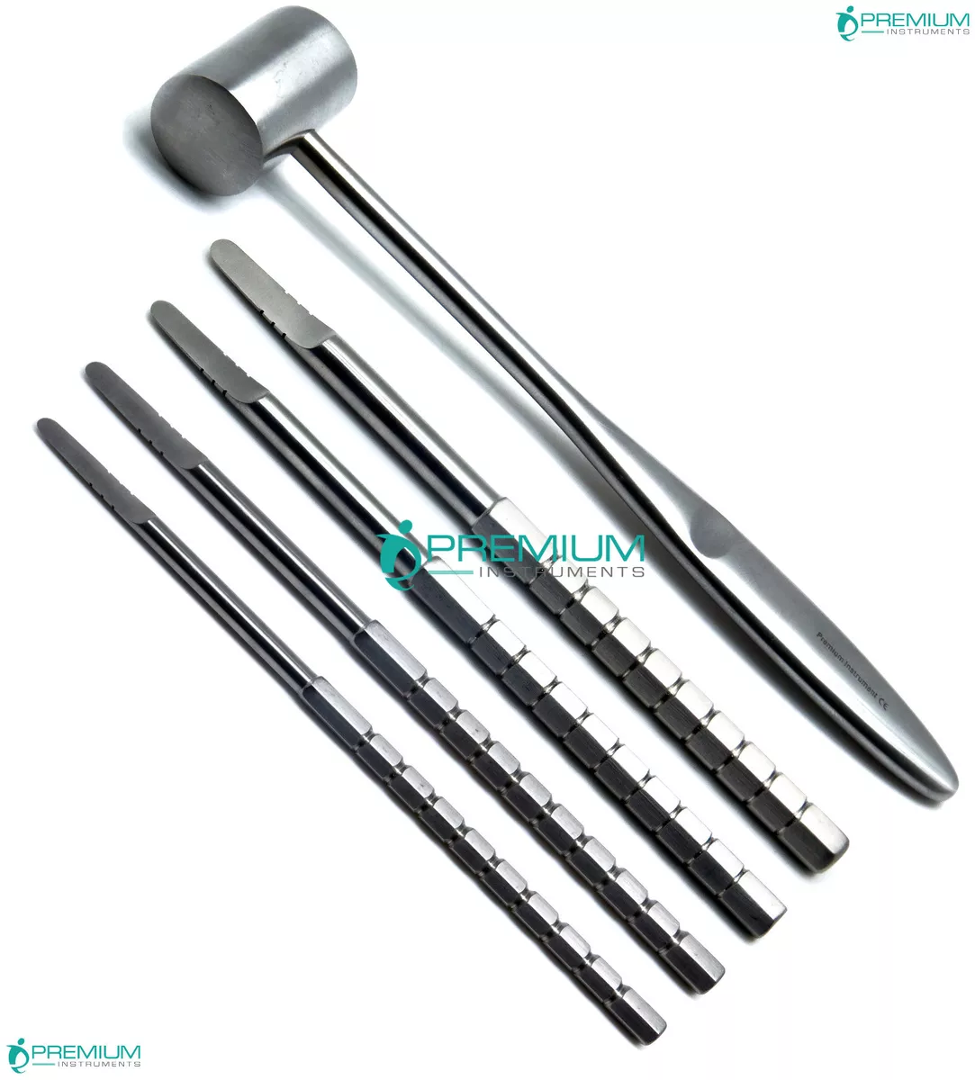 5 Pcs Dental Straight Chisels Mead Mallet Surgical Extracting Instruments
