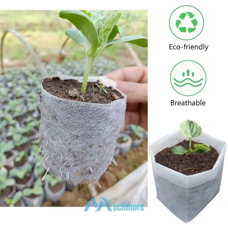 200/400x Plant Grow Nursery Bag Biodegradable Non-woven Fabric Seed Starters Pot - Image 3 of 4