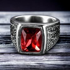 Garnet Gemstone With 925 Sterling Silver Ring For Men's AL698