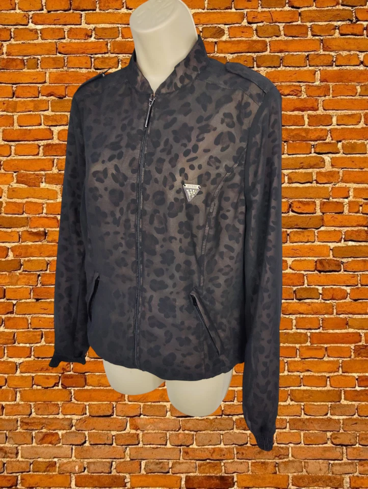 BNWT GUESS BLACK SHYLAH NYLON JACKET MEDIUM WOMENS ANIMAL BOMBER JACKET RRP £78 - Image 2 of 4