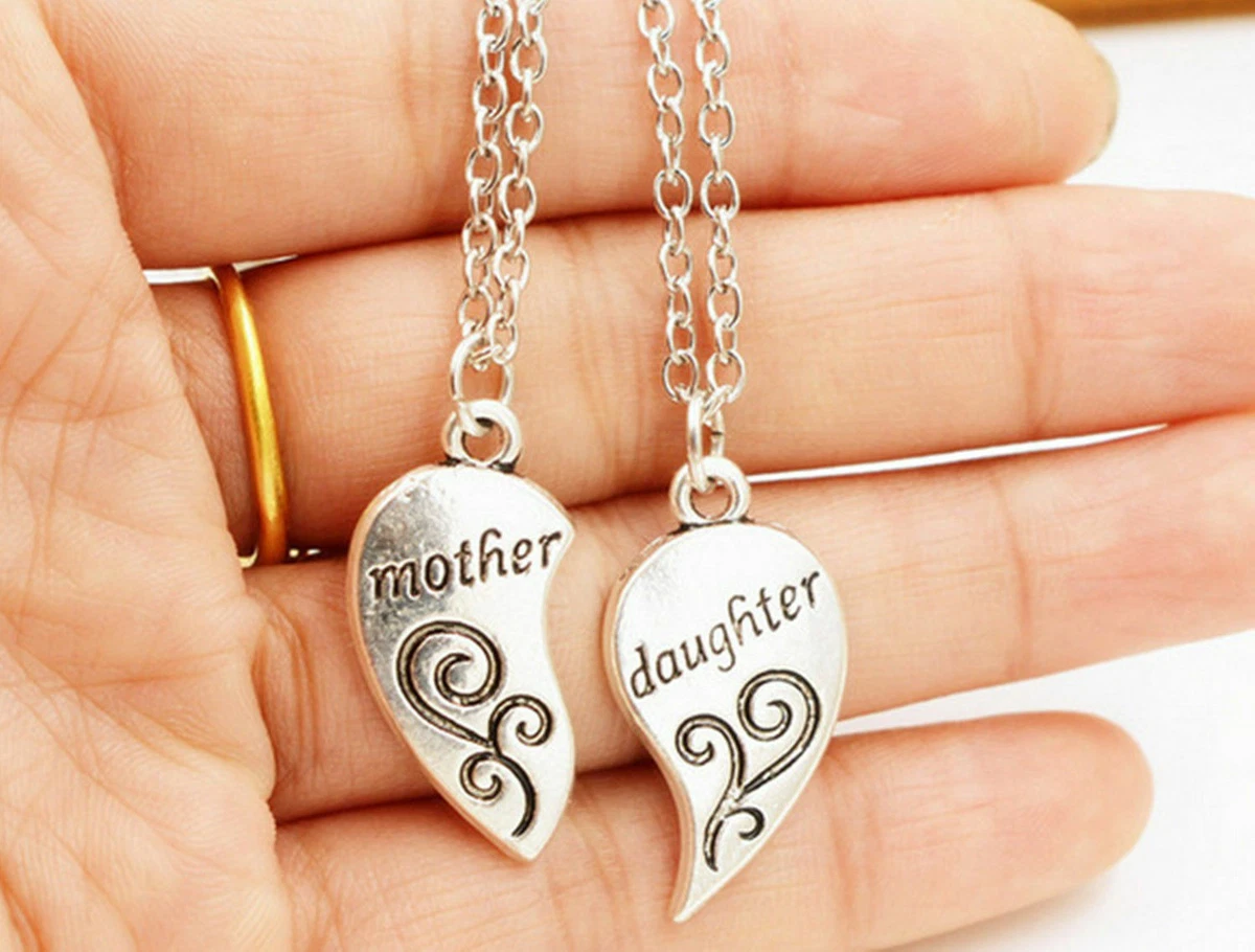 2 PCS Set Mother and Daughter Forever Love Heart Necklace Pendant