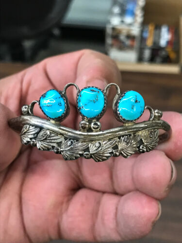 sterling silver and turquoise cuff bracelet signed