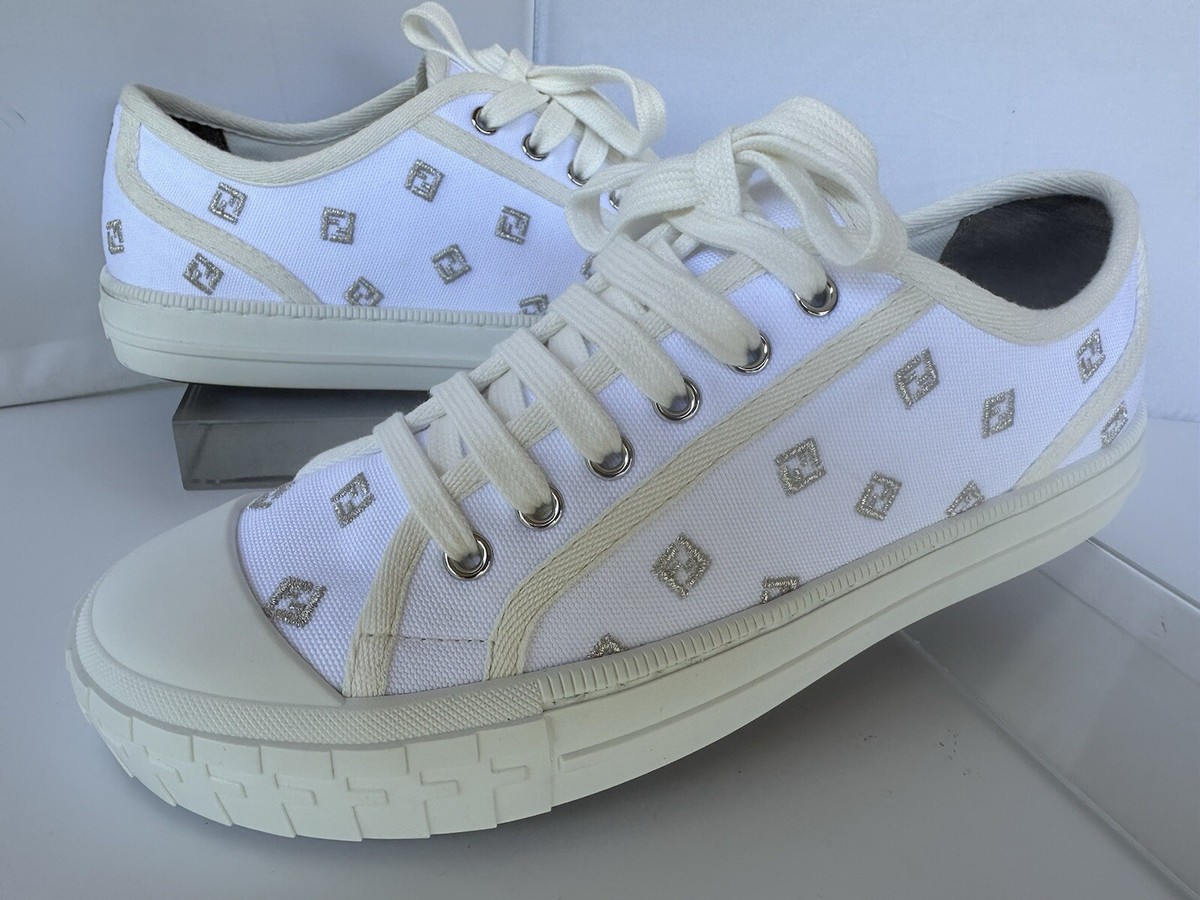 New Fendi Women's Tennis Shoes White Size 7 Sneakers Logo