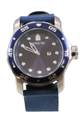 Invicta Pro Diver 47003 Uhr Herren Edelstahl Nylon Blau Datum Batterie Quarz