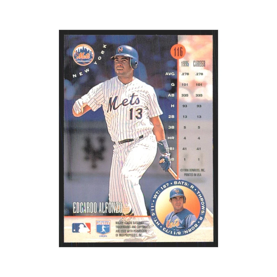 1996 Leaf Edgardo Alfonzo Mets #116 - Image 2 of 3