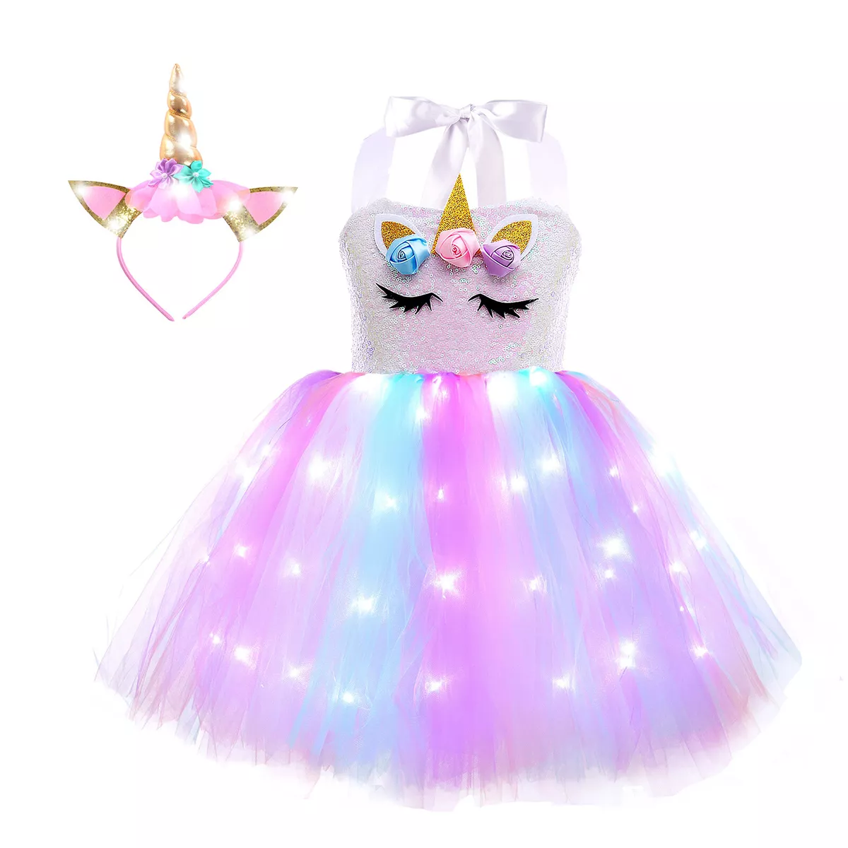 Kathévan Déguisement Princesse pour Fille Robe Princesse Licorne Tutu Robe  Ballet Danceuse Costume Carnaval Halloween Spectacle Cadeau Anniversaire  Fille Taille 120/5-6Ans