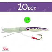 10pcs Purple Glow 100g 3D Swim Squid jig Fishing Vertical Jig saltwater Fish WOW