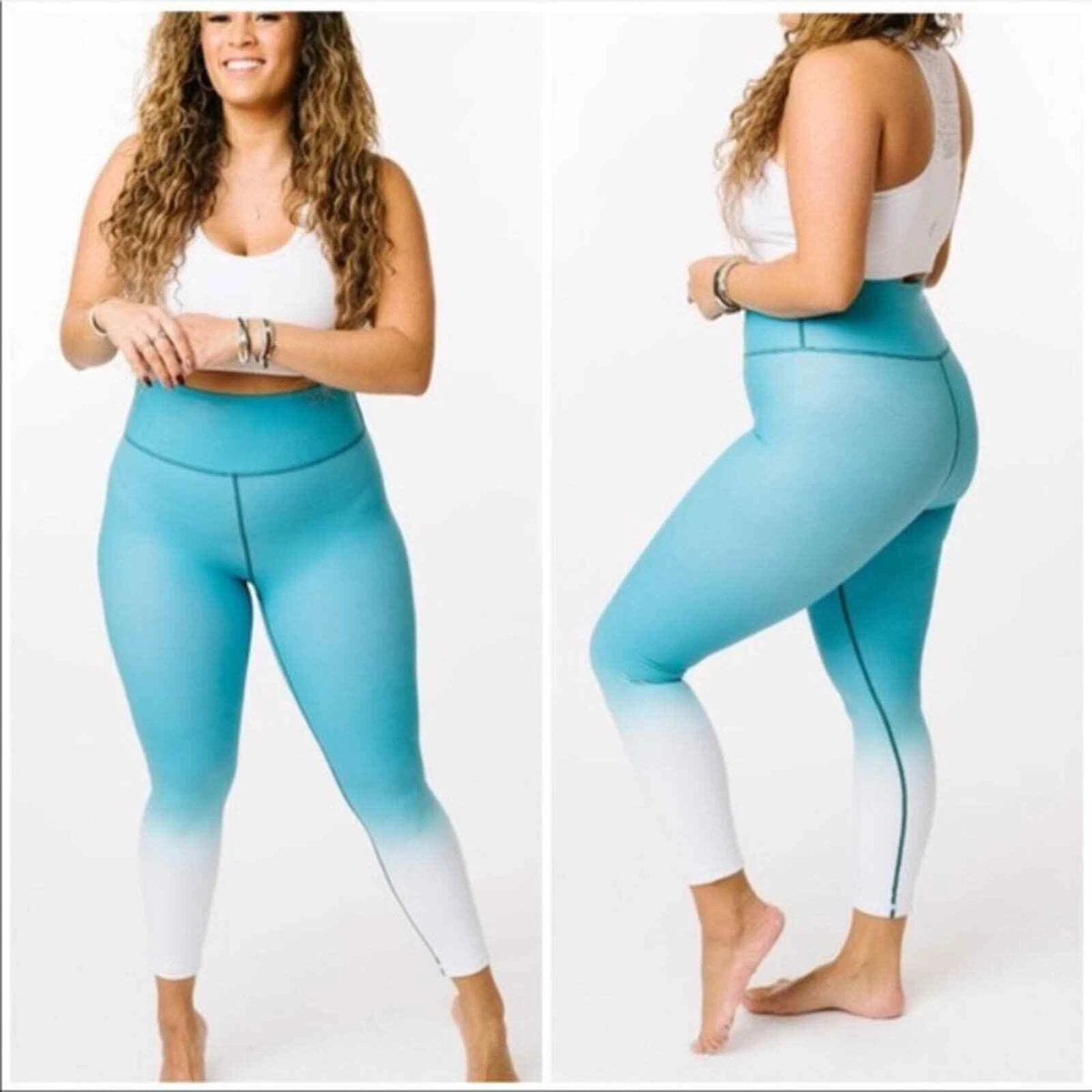 Zyia Active Venom Ombre Metallic Light N Tight Leggings Teal Blue Size 6-8