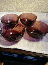 Vtg Duralex Amethyst Swirl France Bormioli Rocco 4 Bowls