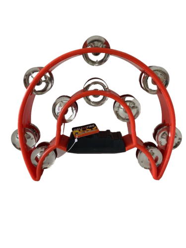 Drumfire Red Double Row Half Moon Tambourine With Grip Handle Percussion Music - Picture 1 of 7
