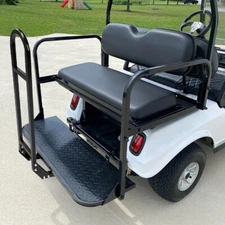Golf Cart Flip Rear Back Seat Kit Black Cushion For Club Car DS 00-13 w/Grab Bar