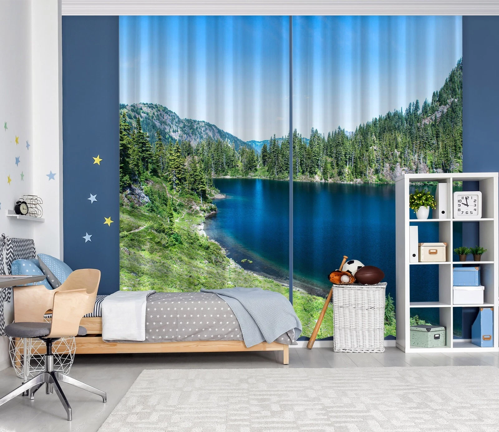 3D Deep Blue Lake ZHUB058 Photo Curtain Window Blockout Fabric Vera 2023