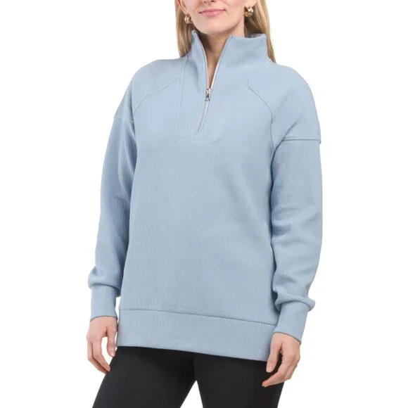 Te Verde Women's Ribbed Quarter Zip Pullover Textured Ottoman Size